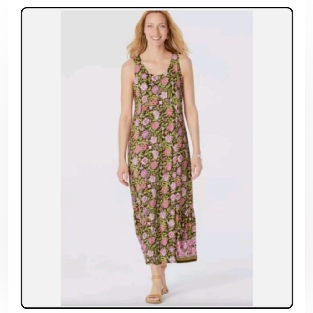 J.‎ Jill Beechnut Floral Sleeveless Jersey Knit Maxi Dress Size S Green Pink